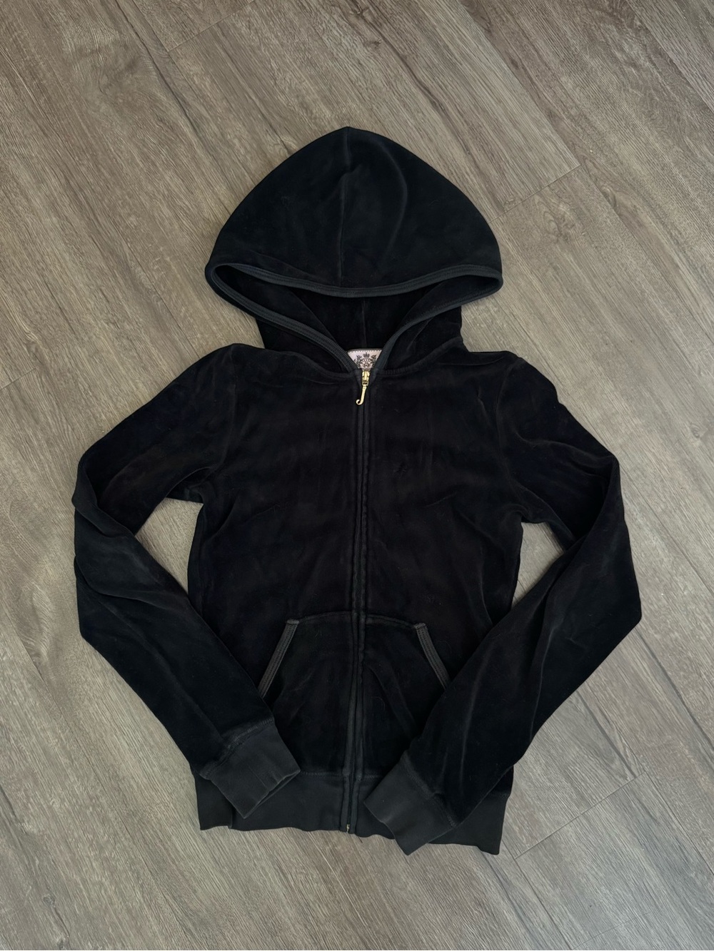 Juicy Couture Black Velour Hooded Zip-Up Hoodie